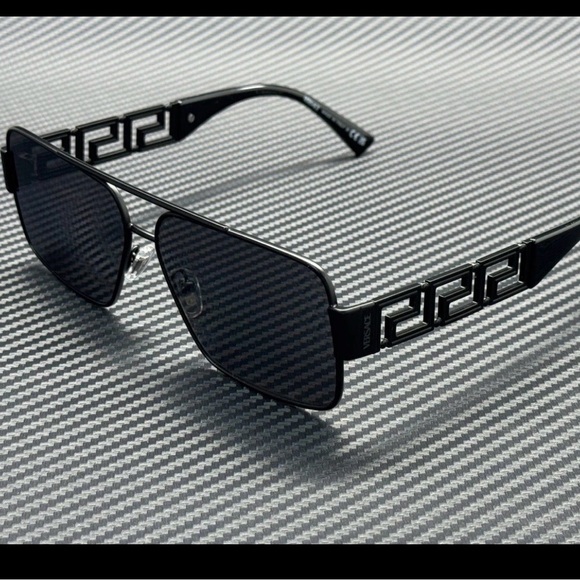 Versace VE2290 Black Square Aviator Sunglasses with Greca Temple mirrored lens main image 8